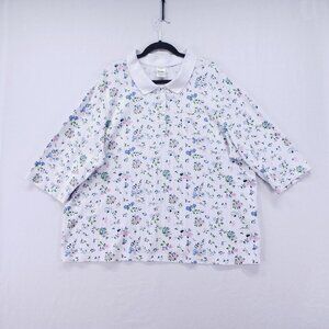 Blair Shirt Womens 3XL White Floral Print 3/4 Sleeve Collar Preppy Cute